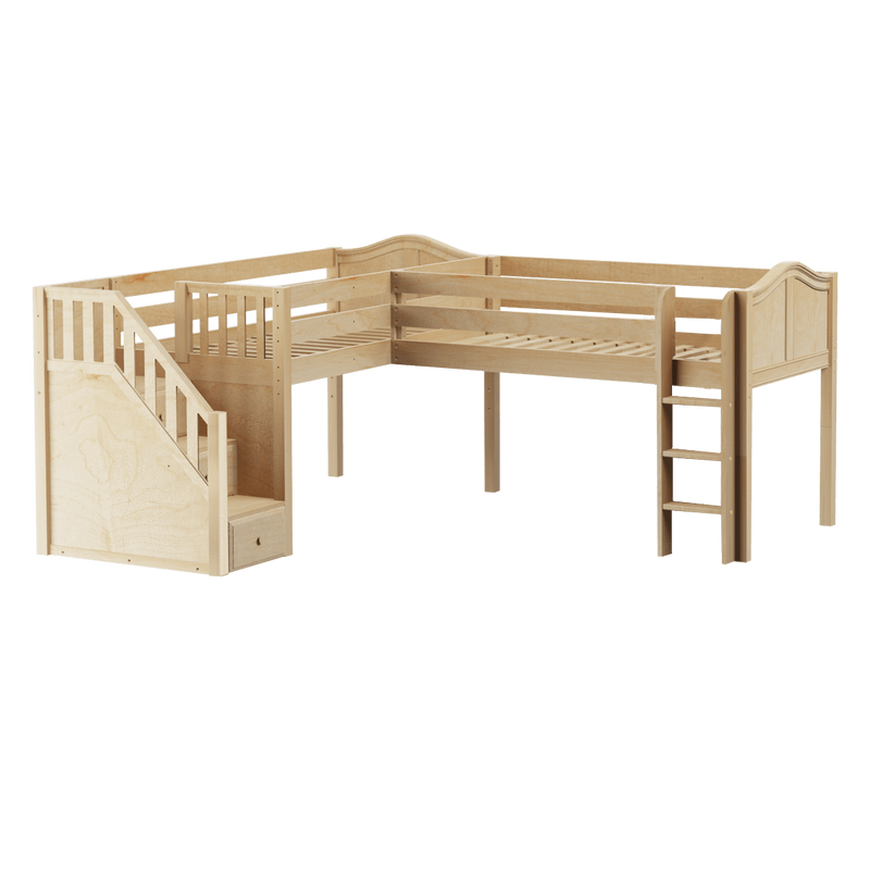 Maxtrix Twin Low Corner Loft Bed with Ladder + Stairs - L