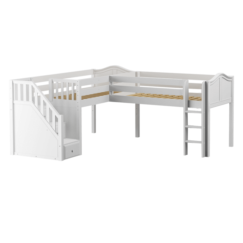 Maxtrix Twin Low Corner Loft Bed with Ladder + Stairs - L