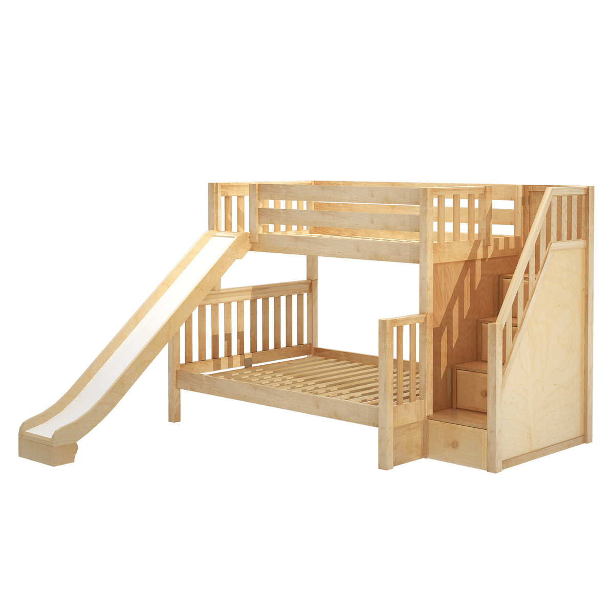 Maxtrix Medium Twin over Full Bunk Bed with Stairs + Slide — Cozy Kids  Furniture, image size:1200x1200