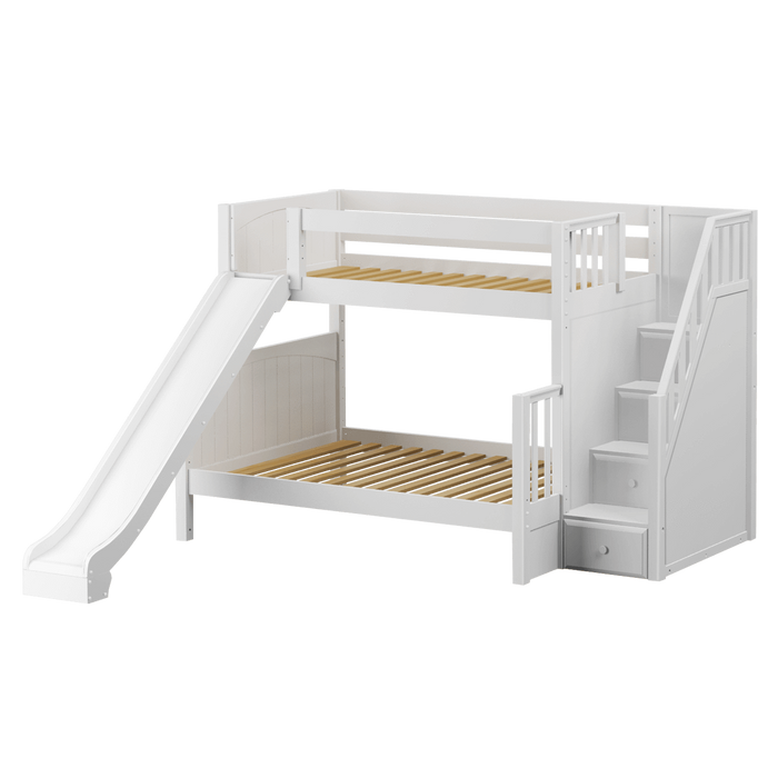 Maxtrix Medium Twin over Full Bunk Bed with Stairs + Slide
