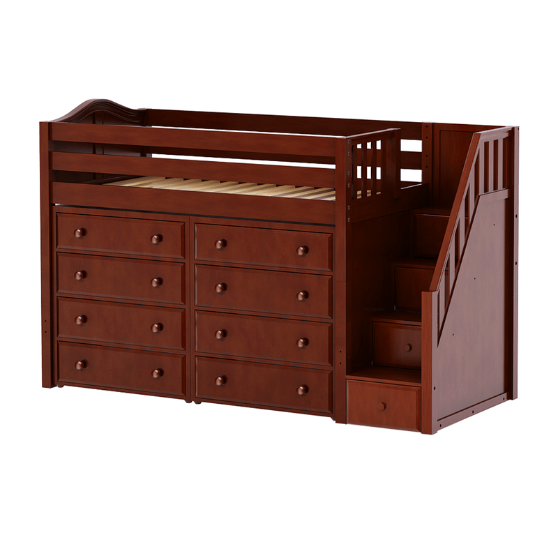 Maxtrix Twin Mid Loft Bed with Stairs + Storage