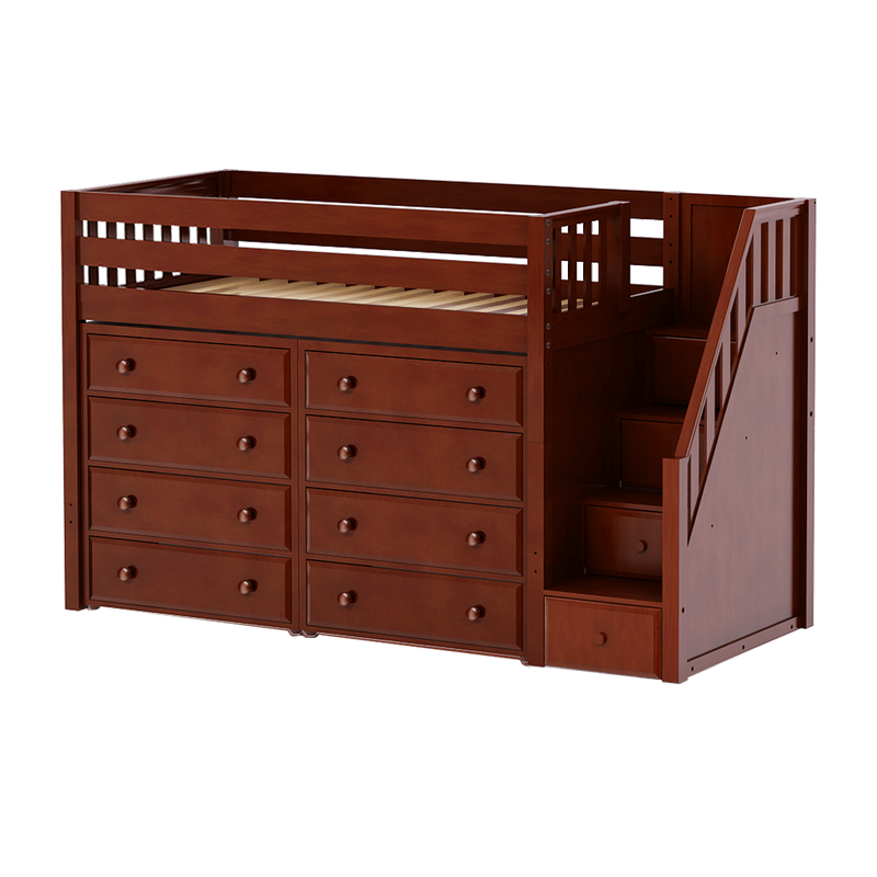 Maxtrix Twin Mid Loft Bed with Stairs + Storage