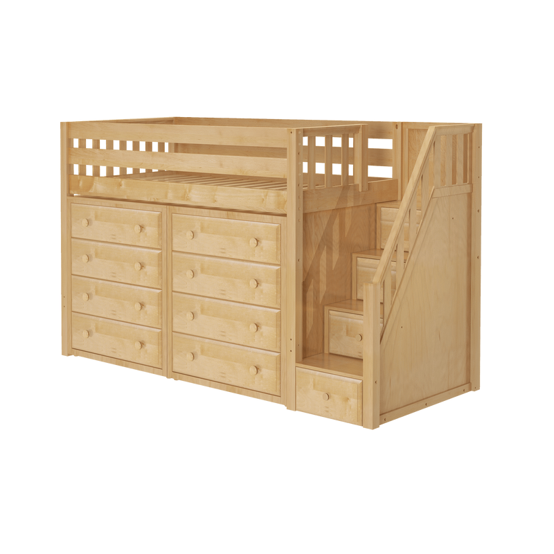 Maxtrix Twin Mid Loft Bed with Stairs + Storage