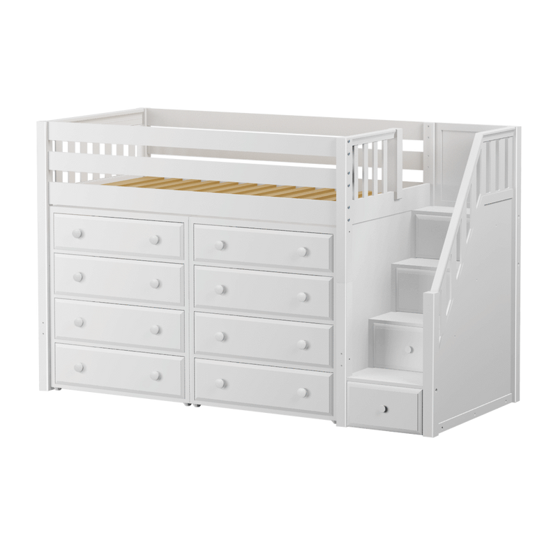 Maxtrix Twin Mid Loft Bed with Stairs + Storage