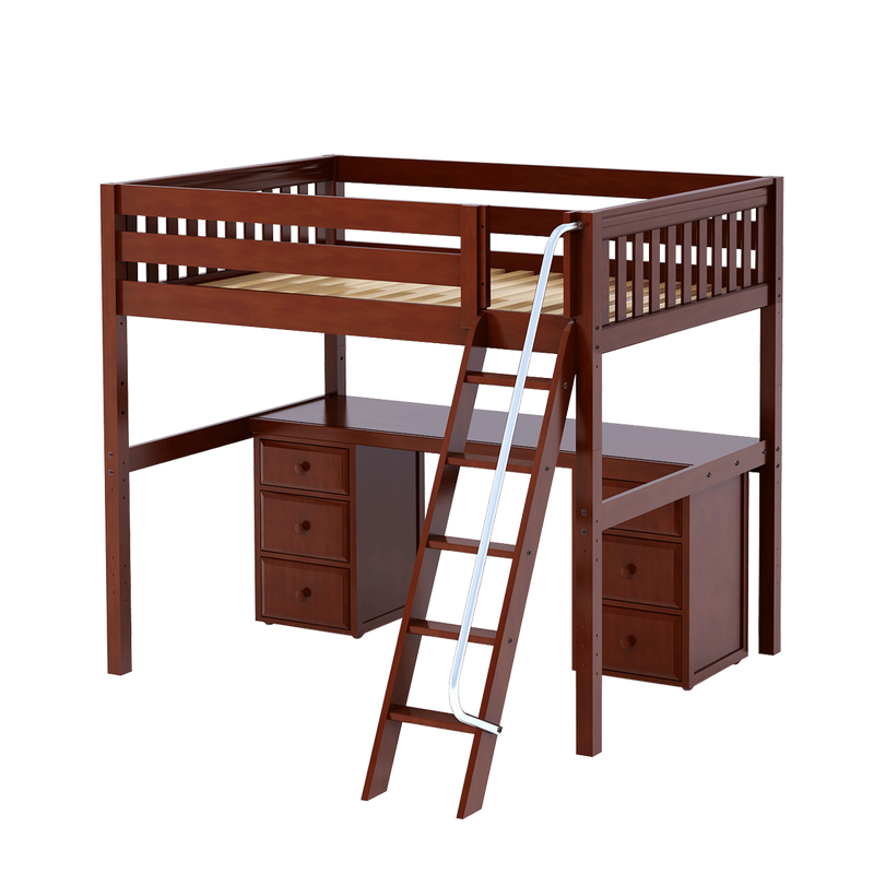 Maxtrix Full High Loft Bed with Angled Ladder + Desk