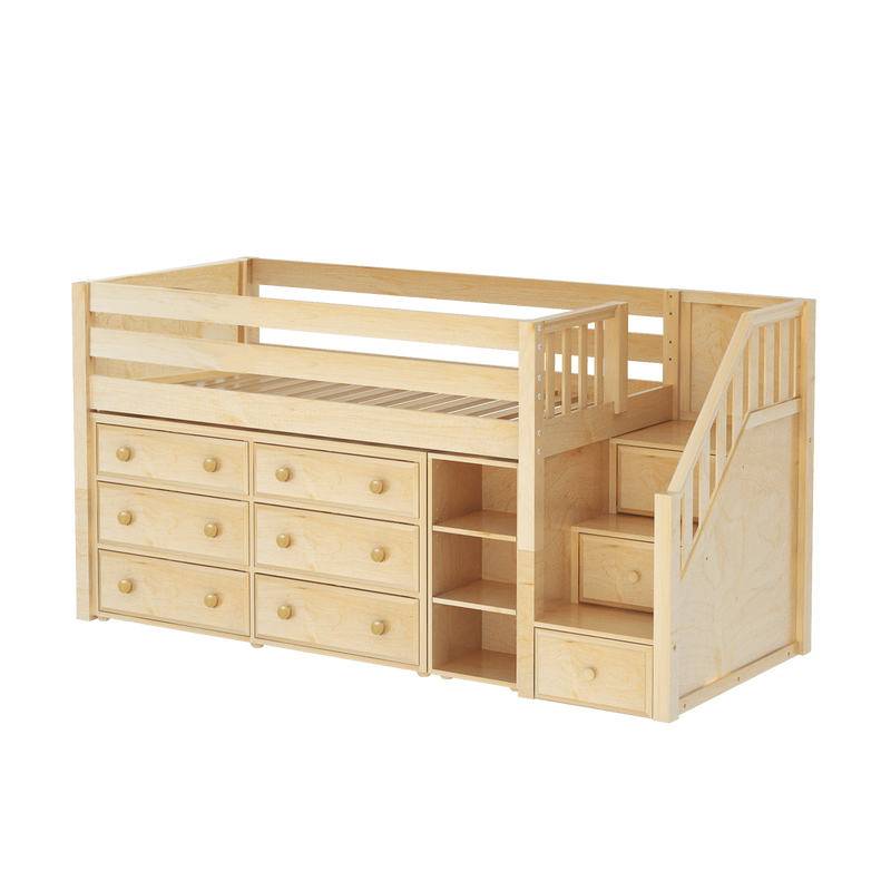 Maxtrix Twin Low Loft Bed with Stairs + Storage