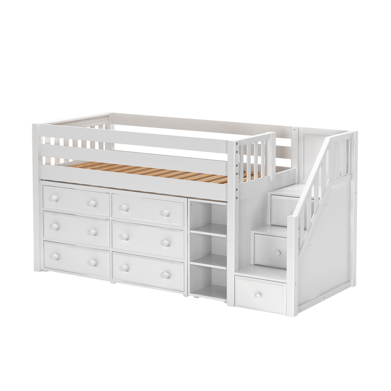 Maxtrix Twin Low Loft Bed with Stairs + Storage