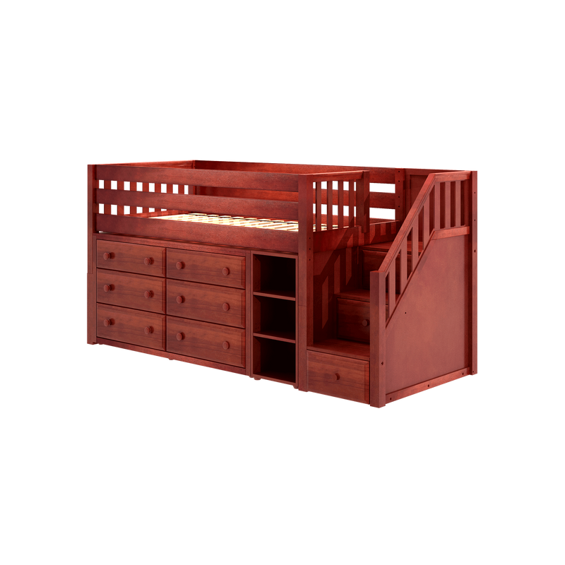 Maxtrix Twin Low Loft Bed with Stairs + Storage