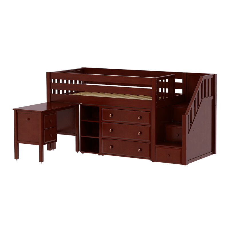 Maxtrix Twin Low Loft Bed with Stairs, Storage + Desk