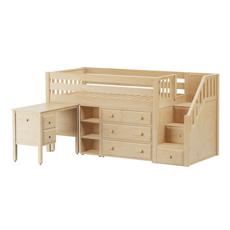 Maxtrix Twin Low Loft Bed with Stairs, Storage + Desk