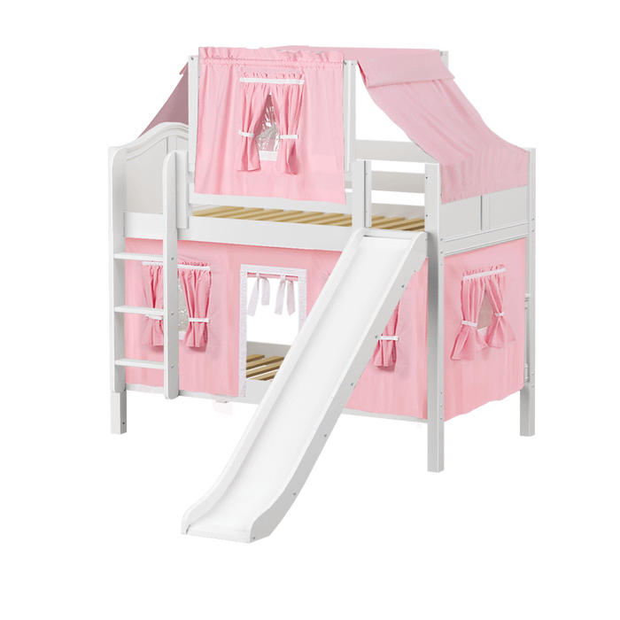 Maxtrix Twin Low Bunk Bed with Straight Ladder, Curtain, Top Tent + Slide
