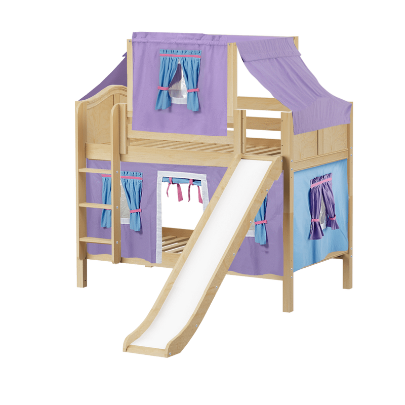 Maxtrix Twin Low Bunk Bed with Straight Ladder, Curtain, Top Tent + Slide