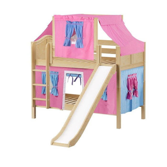 Maxtrix Twin Low Bunk Bed with Straight Ladder, Curtain, Top Tent + Slide