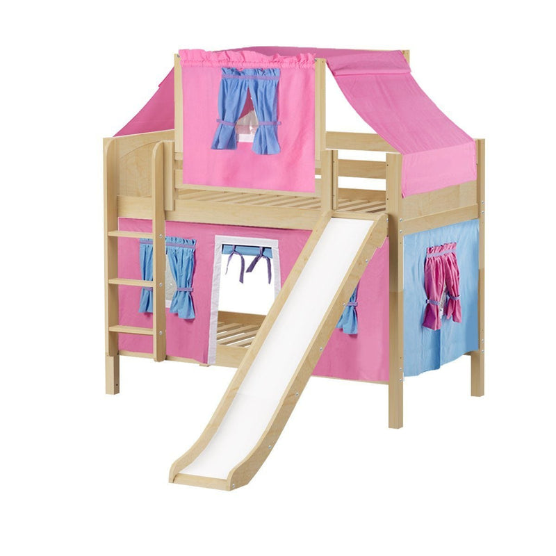 Maxtrix Twin Low Bunk Bed with Straight Ladder, Curtain, Top Tent + Slide