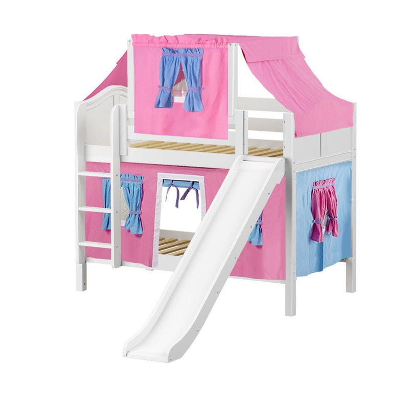 Maxtrix Twin Low Bunk Bed with Straight Ladder, Curtain, Top Tent + Slide
