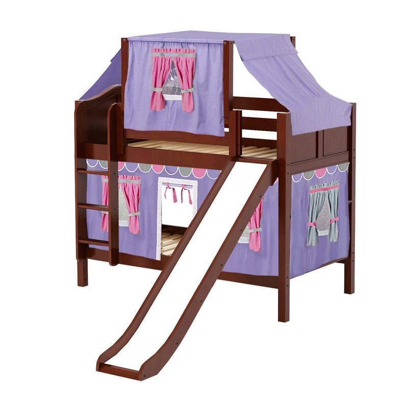 Maxtrix Twin Low Bunk Bed with Straight Ladder, Curtain, Top Tent + Slide