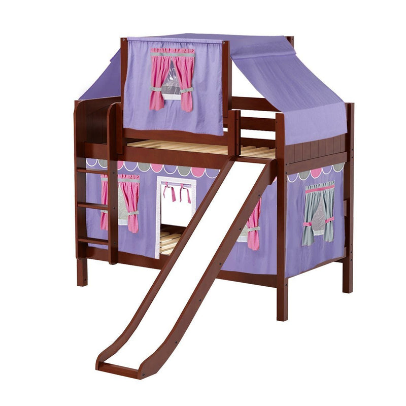 Maxtrix Twin Low Bunk Bed with Straight Ladder, Curtain, Top Tent + Slide