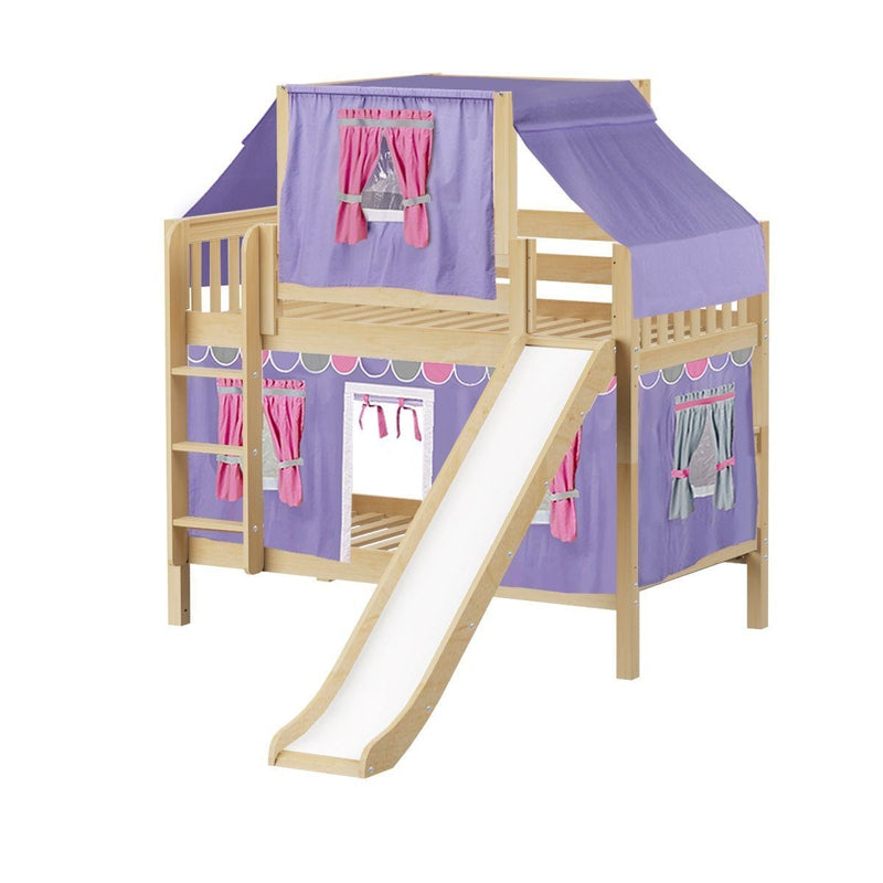 Maxtrix Twin Low Bunk Bed with Straight Ladder, Curtain, Top Tent + Slide