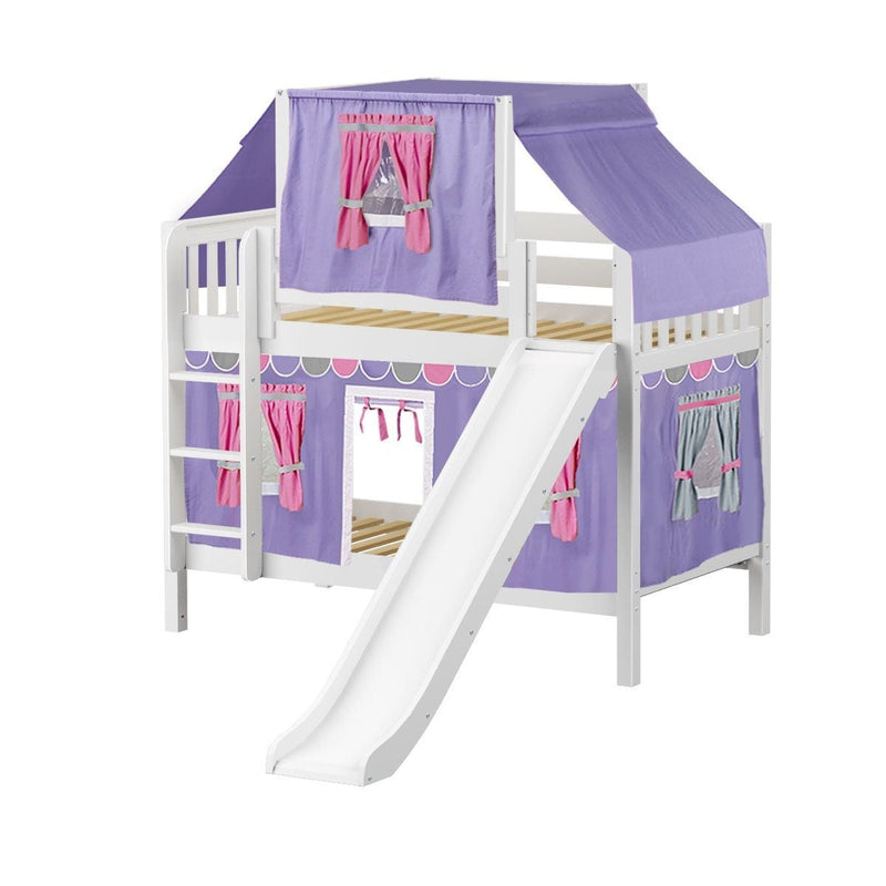 Maxtrix Twin Low Bunk Bed with Straight Ladder, Curtain, Top Tent + Slide