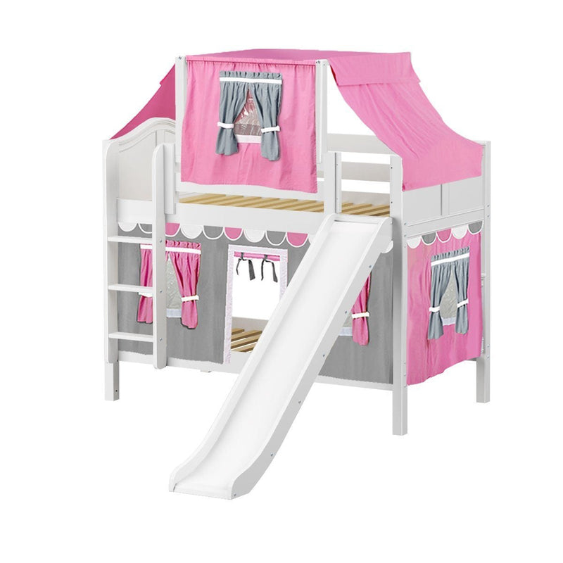 Maxtrix Twin Low Bunk Bed with Straight Ladder, Curtain, Top Tent + Slide
