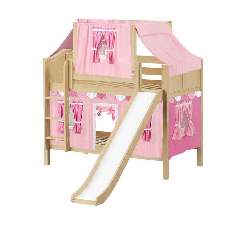 Maxtrix Twin Low Bunk Bed with Straight Ladder, Curtain, Top Tent + Slide