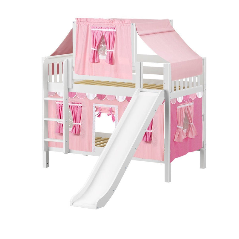 Maxtrix Twin Low Bunk Bed with Straight Ladder, Curtain, Top Tent + Slide