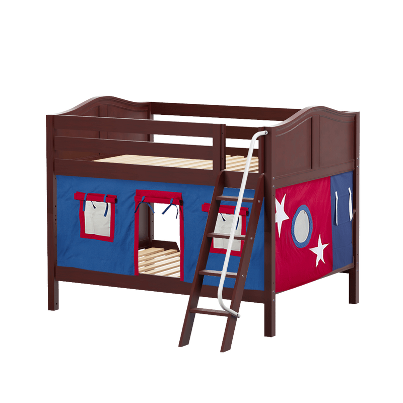 Maxtrix Full Low Bunk Bed with Angled Ladder + Curtain