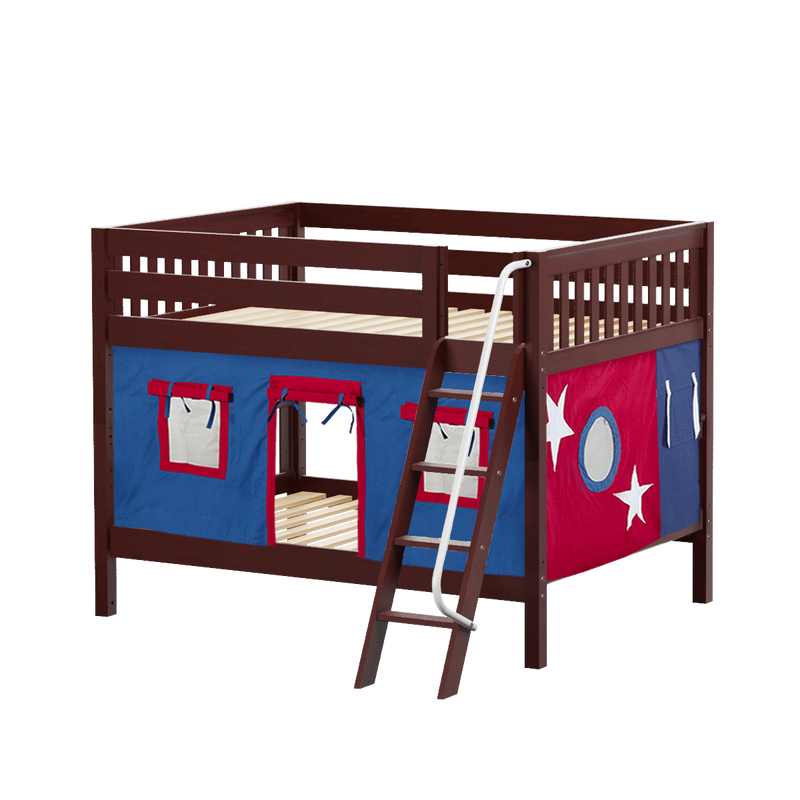 Maxtrix Full Low Bunk Bed with Angled Ladder + Curtain