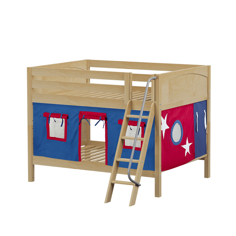 Maxtrix Full Low Bunk Bed with Angled Ladder + Curtain