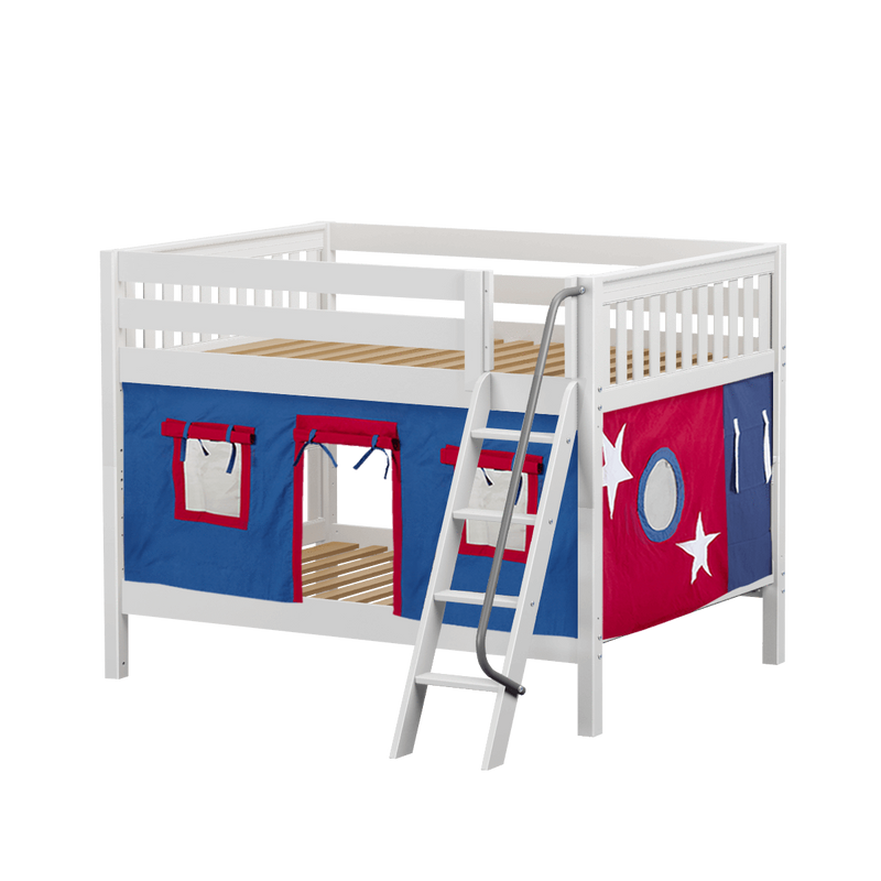 Maxtrix Full Low Bunk Bed with Angled Ladder + Curtain