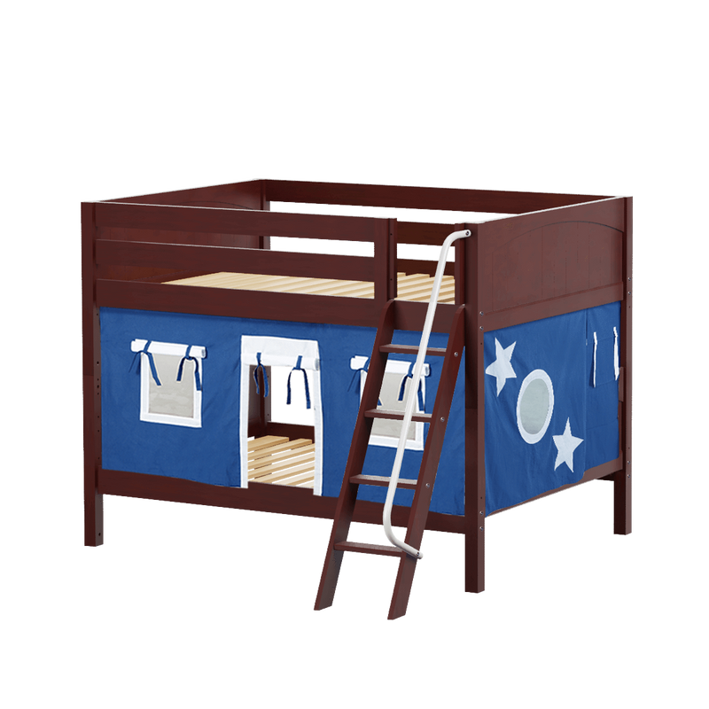 Maxtrix Full Low Bunk Bed with Angled Ladder + Curtain