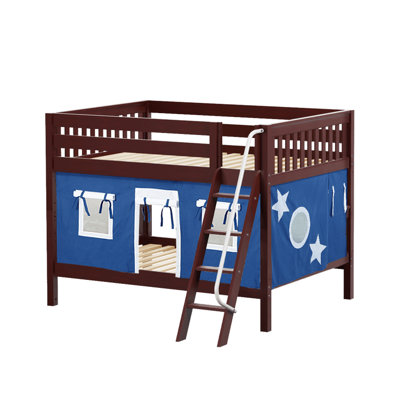 Maxtrix Full Low Bunk Bed with Angled Ladder + Curtain