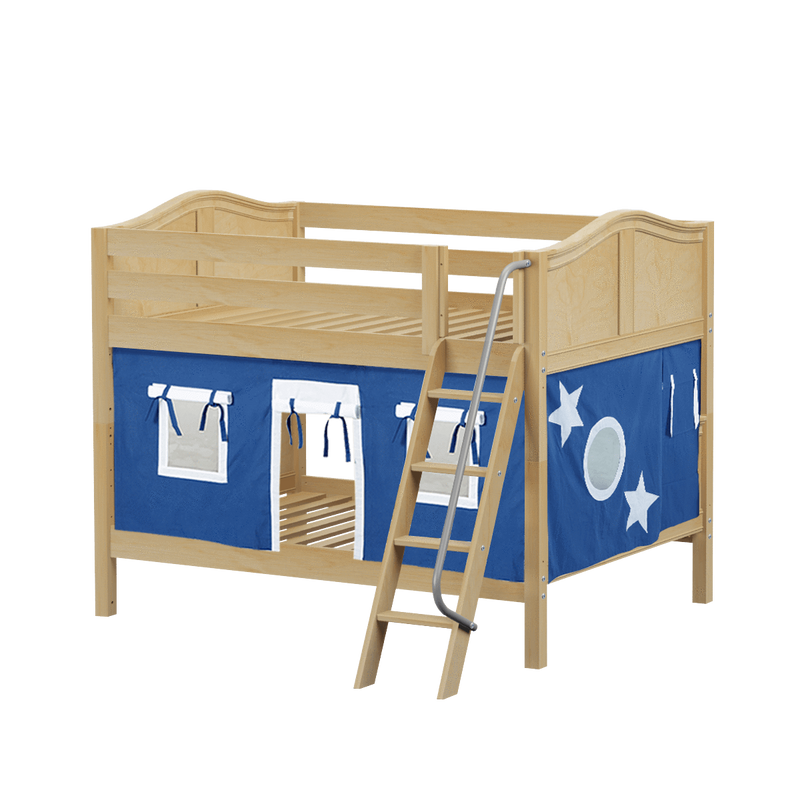 Maxtrix Full Low Bunk Bed with Angled Ladder + Curtain