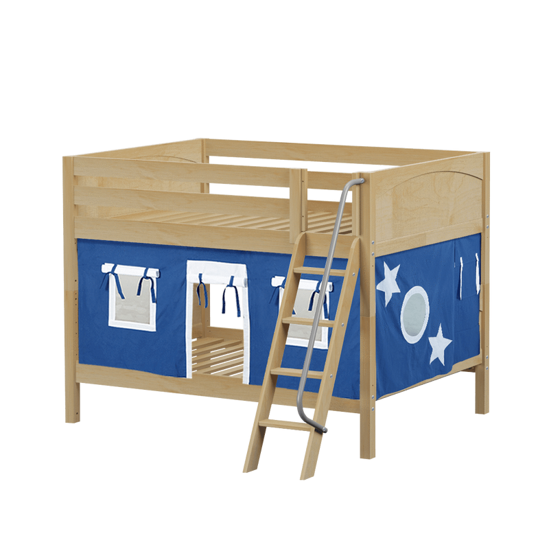 Maxtrix Full Low Bunk Bed with Angled Ladder + Curtain