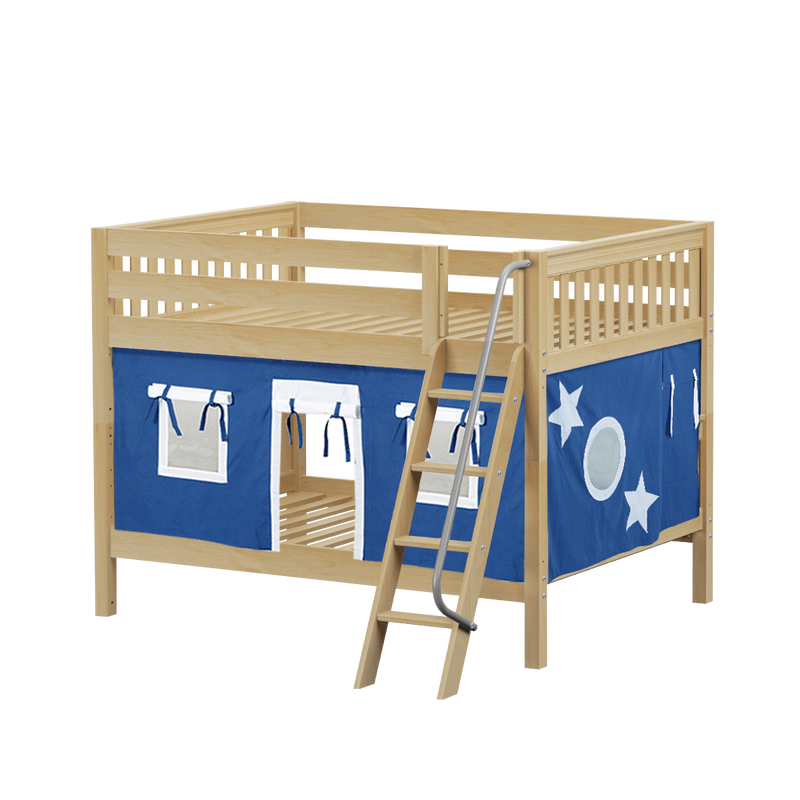 Maxtrix Full Low Bunk Bed with Angled Ladder + Curtain