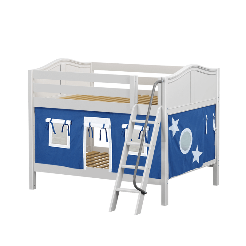 Maxtrix Full Low Bunk Bed with Angled Ladder + Curtain
