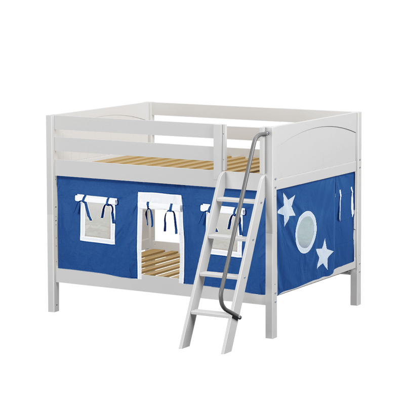Maxtrix Full Low Bunk Bed with Angled Ladder + Curtain