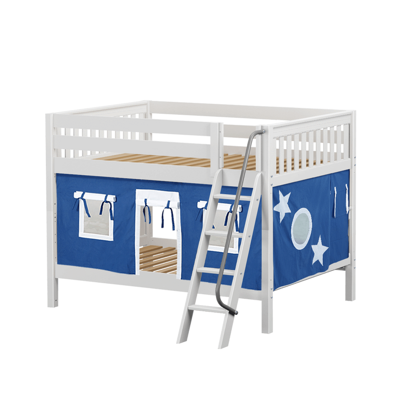 Maxtrix Full Low Bunk Bed with Angled Ladder + Curtain