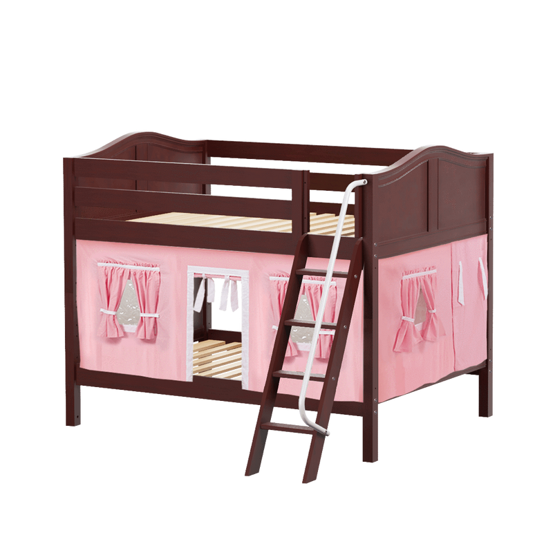 Maxtrix Full Low Bunk Bed with Angled Ladder + Curtain