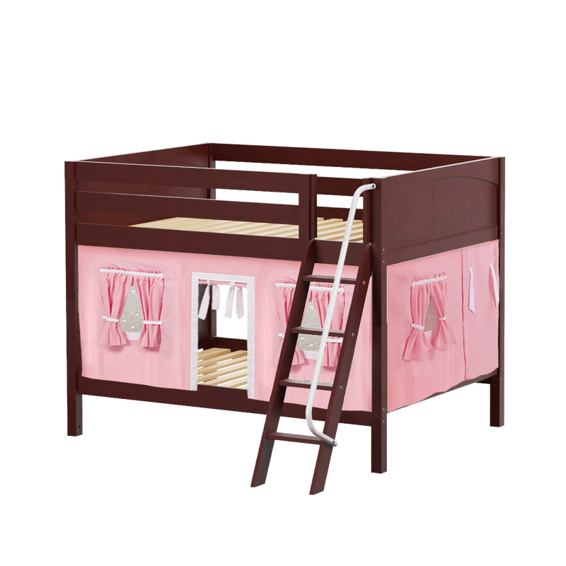 Maxtrix Full Low Bunk Bed with Angled Ladder + Curtain
