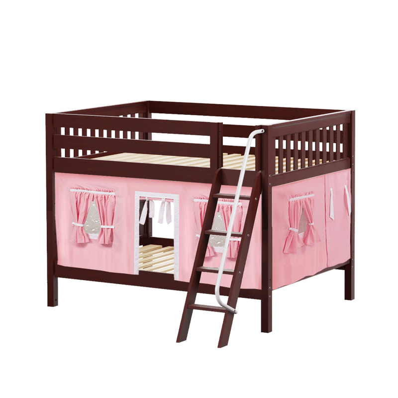 Maxtrix Full Low Bunk Bed with Angled Ladder + Curtain
