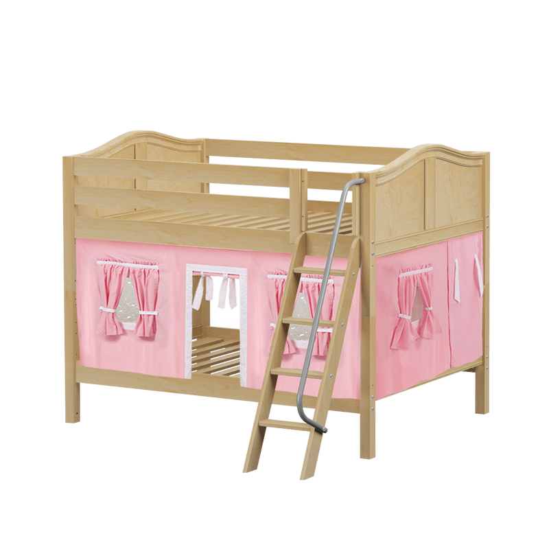 Maxtrix Full Low Bunk Bed with Angled Ladder + Curtain