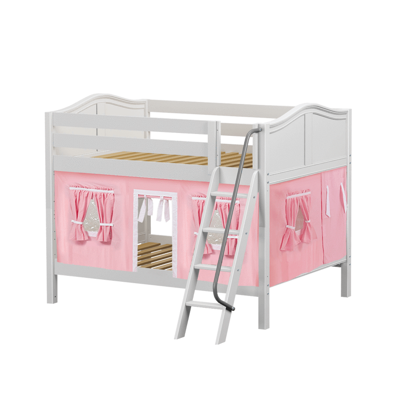 Maxtrix Full Low Bunk Bed with Angled Ladder + Curtain