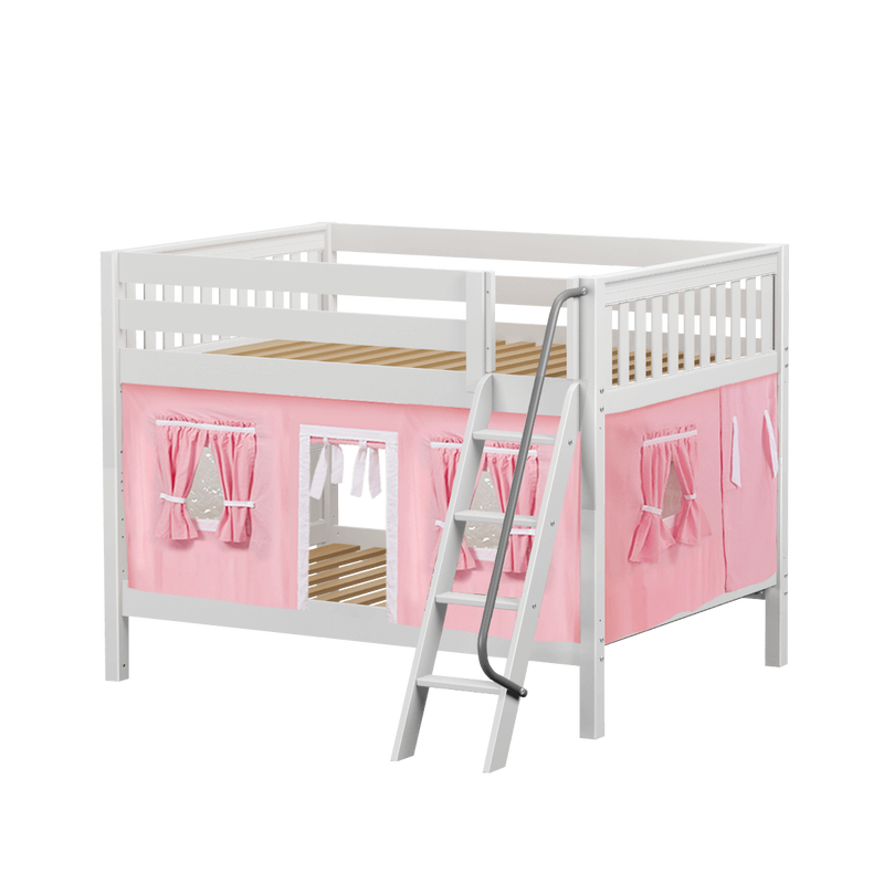 Maxtrix Full Low Bunk Bed with Angled Ladder + Curtain