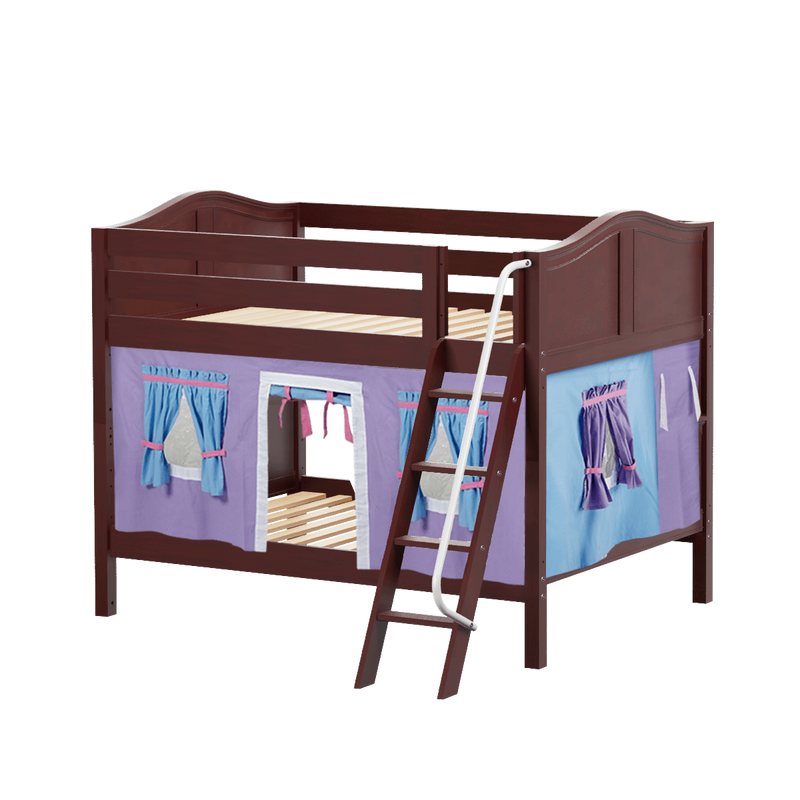 Maxtrix Full Low Bunk Bed with Angled Ladder + Curtain