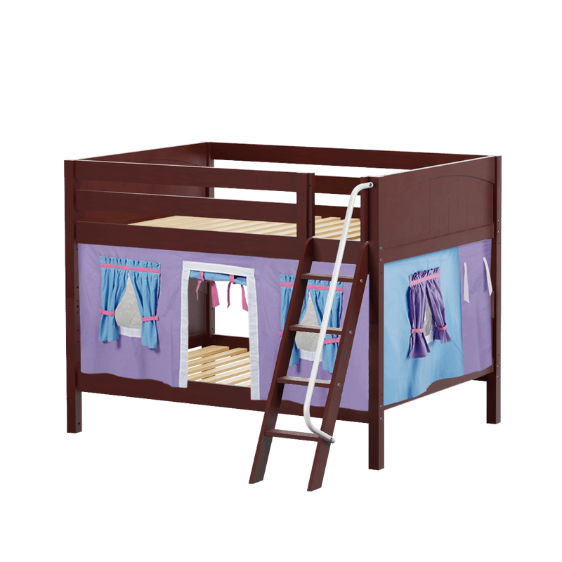 Maxtrix Full Low Bunk Bed with Angled Ladder + Curtain