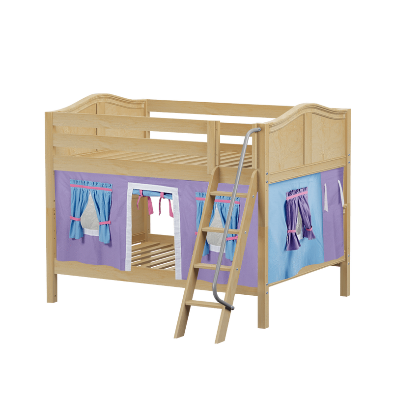 Maxtrix Full Low Bunk Bed with Angled Ladder + Curtain