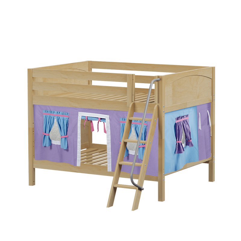 Maxtrix Full Low Bunk Bed with Angled Ladder + Curtain