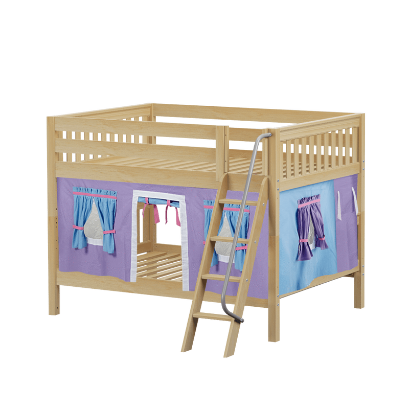 Maxtrix Full Low Bunk Bed with Angled Ladder + Curtain