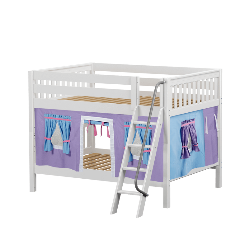 Maxtrix Full Low Bunk Bed with Angled Ladder + Curtain